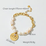 Lianfudai Luxury 14K Real Gold Plated Love Pendant Bracelets For Women Half Freshwater Pearl Half Chain Zircon Bracelets Jewelry