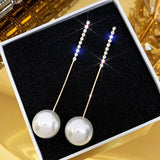 Lianfudai  gifts for her Trend Simulation Pearl Long Earrings Female Moon Star Flower Rhinestone Wedding Pendant Earrings Fashion Korean Jewelry