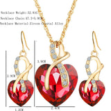 Lianfudai 18K Gold Romantic Heart of The Ocean Jewelry for Women CZ Crystal Necklace Earrings Set Bridal Wedding Accessories