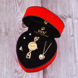 Lianfudai bridal jewelry set for wedding Women Bracelet Watch Set Gold Crystal Design Necklace Earrings ring Female Jewelry Set Quartz Watch Women’s Gifts For Valentine