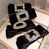 Lianfudai Black Velvet Barrette for Women Girl Big Rhinestone Hair Clip Hairpin Bow Knot Head Accessories Wholesale