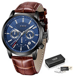 Lianfudai father's day gifts Watches Mens Top Brand Luxury Casual Leather Quartz Men's Watch Business Clock Male Sport Waterproof Date Chronograph