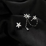 Lianfudai gifts for women  Korean Fashion Flower Zircon Chain Earrings Asymmetry Trendy Rhinestone For Women Personality boucle doreille femme