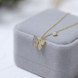 Lianfudai western jewelry for women Silver Color Butterfly Necklace For Women Clavicle Chain Shiny Zircon Charm Necklace Jewelry Gifts