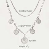 Lianfudai easter gifts for women  Golden Silver Vintage Carved Queen Head Five Coins Pendant Necklace For Women Girls Unique Double Chain Choker Jewelry