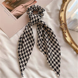 Lianfudai Plaid Scrunchies For Women Girl Elastic Hair Bands Ties Accessories Pitchwork Bow Knot Wholesale