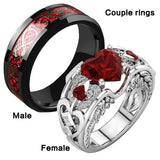 Lianfudai Christmas wishlist Couples Wedding Rings Couple Vintage Stainless Steel Men Ring Romantic Heart Zircon Ring Set Bridal Engagement Gift