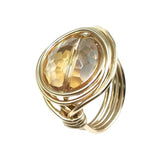 Lianfudai  gifts for women  Handmade Big Champagne Crystal Rings For Women Wedding Party Jewelry Gold Color Wire Helical Wound Beads Finger Ring