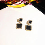 Lianfudai Christmas gifts ideas Personality Black Geometric Compact And Simple Net Red Temperament Earrings Rhinestones All-match Women's Gift Earrings Jewelry