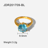 Lianfudai 18k Gold Stainless Steel Trendy Rings Large Round White Zircon Ring For Women Wedding Jewerly Party Gift