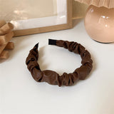 Lianfudai New Trendy Vintage Brown Leather Pleated Headband Smooth Irregular Geometric Folds Hairpin for Women Party Accessories