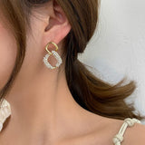 Lianfudai Christmas gifts ideas Trendy Crystal Geometric Dangle Earrings For Women Water Drop Imitation Pearl Round Tassel Earring Girl Party Engagement Jewelry
