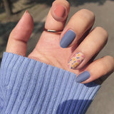 Lianfudai 24PCS/box Fashionable Blue and Graffiti Pattern Wearable Fake Nails press on Short oval Head Lady Full Cover Finished Fingernail