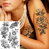 Lianfudai gifts for women  Sexy Flower Temporary Tattoos For Women Body Art Painting Arm Legs Tattoos Sticker Realistic Fake Black Rose Waterproof Tattoos