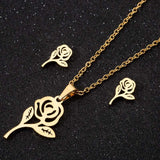Lianfudai  gifts for women New Animal Flower Butterfly Stainless Steel Pendant Necklace Sets For Women Gold Color Chain Necklace Earrings Jewelry Gifts