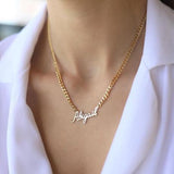 Lianfudai christmas wishlist  Spices Handwriting Jewelry Customized Signature Pendant Collier Female Vertical Personality Custom Name Necklace For Women Gift