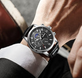 Lianfudai father's day gifts  Watches Mens Top Brand Luxury Clock Casual Leathe 24Hour Moon Phase Men Watch Sport Waterproof Quartz Chronograph+Box