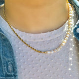 Lianfudai Christmas wishlist Korean Fashion Half Pearl Half Twist Chain Necklace For Women Men Vintage Gold Stainless Steel Pearl Necklace Punk Jewelry Gift