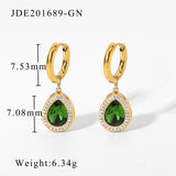 Lianfudai Elegant Zircon Waterdrop Crystal Glass Pendant Huggie Earrings For Women Girls Stainless Steel Hoop Earrings Jewelry