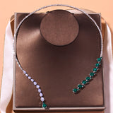 Lianfudai gifts for women  Vintage Green Zircon Rhinestone Bridal Water Drop Open Choker Necklace Prom Wedding Jewelry for Women Crystal Collar Necklace