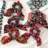 Lianfudai Cute Fabric Raabit Bunny Ears Christmas XMS Scrunchies Plaid Elastic Hair Band Tie for Women Girl Korean Mujer Hair Accessories