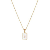 Lianfudai 18K Gold Letter A-Z Initial Necklace For Women White Rectangle Alphabet Charm Pendant Necklace Party Accessories