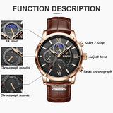 Lianfudai father's day gifts  Watches Mens Top Brand Luxury Clock Casual Leathe 24Hour Moon Phase Men Watch Sport Waterproof Quartz Chronograph+Box