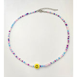 Lianfudai Christmas gifts ideas Boho Multilayered Yellow Daisy Seed Beads Choker Necklace Smiley Pearl Beaded Necklaces For Women Handmade Strand Travel Jewelry