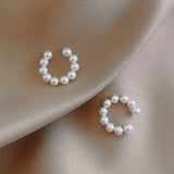 Lianfudai Christmas wishlist Korean Pearl Ear Cuff Clip Earrings Non-Piercing Bone C-shaped Without Puncture Minimalist Earrings for Women Fashion Jewelry