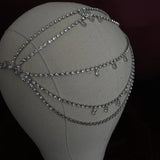 Lianfudai Christmas gifts for her Gothic Rhinestone Bridal Forehead Heart Pendant Headband Hair Chain Jewelry for Women Crystal Head Chain Wedding Headpiece