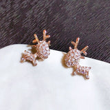 Lianfudai New Creative Christmas Ornament Stylish Christmas Elk Crystal Deer Stud Earrings Women Fashion Jewelry Gift