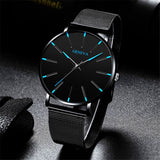 Lianfudai father's day gifts   Minimalist Men's Fashion Ultra Thin Watch Simple Men Business Stainless Steel Mesh Belt Quartz Watch cool watches for men