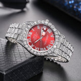 Lianfudai father's day gifts New Luxury Men's Watch Calendar Full Diamond Face Roman Scale Alloy Steel Band Watch Fashion Star Hip-hop Watch for Men