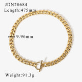 Lianfudai easter gifts for women  14k Gold Plated Stainless Steel 9.96MM Cuban Chain Necklaces For Women Men OT Stick Buckle Miami Chain Choker Jewelry