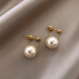 Lianfudai bridal jewelry set for wedding Fashion Korean Oversized Pearl Drop Earrings for Women Bohemian Golden Round Pearl Wedding Earrings Jewelry Party Gift