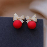 Lianfudai Christmas gifts ideas Fashion Christmas Stud Earrings for Women Girl Red Pearl Crystal Bowknot Earrings Jewelry Drop Shipping Gift