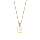 Lianfudai 18K Gold Letter A-Z Initial Necklace For Women White Rectangle Alphabet Charm Pendant Necklace Party Accessories