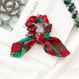 Lianfudai Cute Fabric Raabit Bunny Ears Christmas XMS Scrunchies Plaid Elastic Hair Band Tie for Women Girl Korean Mujer Hair Accessories