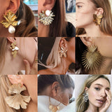 Lianfudai Christmas gifts ideas Charms Gold Big Flowers Statement Earrings for Women Butterfly Pearl Stone Leaf Geometric Cute Earrings Jewelry Pendiente