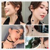 Lianfudai Long Tassels Black Joker Contracted Metal Ball Drop Earrings Women Temperament Weddings Jewelry Gift