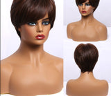 Lianfudai Short Straight Wigs Ombre Brown Synthetic Hair Wigs with Bangs for Black Women Daily Cosplay Heat Resistant Natural Hair Wigs