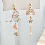 Lianfudai Christmas wishlist Korean New Sweet Geometric Drop Earrings For Women Cute Cat Rabbit Star Moon Asymmetrical Dangle Earrings Gift For Girls Jewelry