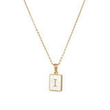 Lianfudai 18K Gold Letter A-Z Initial Necklace For Women White Rectangle Alphabet Charm Pendant Necklace Party Accessories