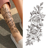 Lianfudai Black 3D Rose Temporary Tattoo For Women Girls Adult Peony Dahlia Flower Tattoos Sticker Black Flora Glory Geometric Arm Tatoos