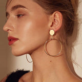 Lianfudai Simple Hollow Fashion Gold Color Clip on Earrings Geometric Big Round Ear Clips Without Piercing for Women Earrings Jewelry