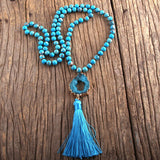 Lianfudai Fashion Bohemian Jewelry Semi Precious Stones Knotted Druzy Stone Links Tassel Necklaces For Women Boho Necklace