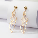 Lianfudai 6YM New Fashion  Punk Style Gold Color Metal  Body Hollow Out Drop Earrings for Women Girl Wedding Jewelry Gifts Wholesale