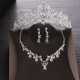 Lianfudai 3PCS Opval Crystal Bridal Wedding Costume Jewelry Sets Necklaces Earrings Tiaras Sets Wedding Engagement Jewelry New
