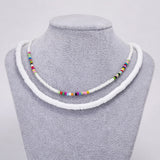 Lianfudai Christmas wishlist 2 Pcs Bohemian Colorful Soft Clay Pearl Choker Necklace For Women  Adjustable Collar Boho Rainbow Polymer Clay Beads Jewelry