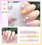 Lianfudai 24pcs Small Fresh White Flowers Decorated Frosted Matte Wearable Fake Nails Suitable Fairy Girl Summer Hand Decoration T